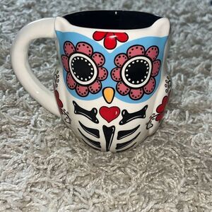 CrackerBarrel Exclusive Stoneware Colorful Day Of The Dead Owl Mug